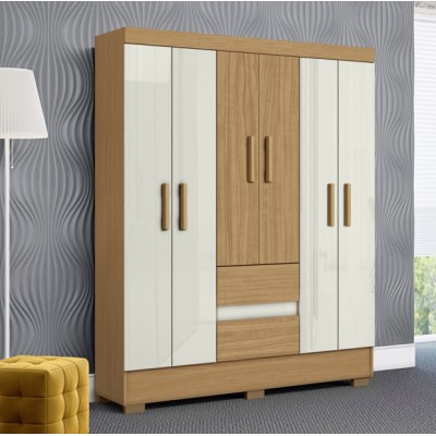 Guarda Roupa Casal 6 Portas 2 Gavetas com Pés Coimbra Aramóveis Off White Cod 501.058